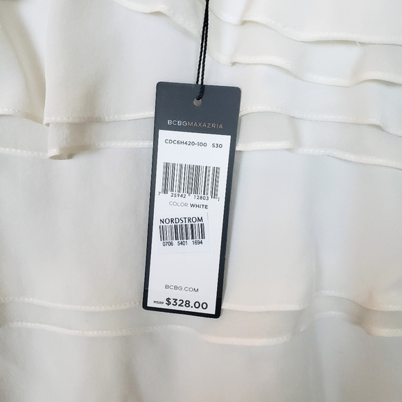 NWT BCBGMaxAzaria Silk Tiered Ruffle Dress size 0 - Picture 4 of 8
